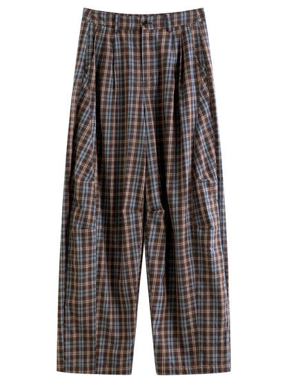 Weite Damen Hose mit hohem Bund und Karomuster