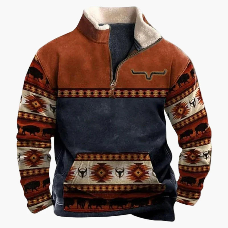 Herren Fleece Pullover mit Ethno Muster und Wildwest-Charme – Outdoor & Freizeit