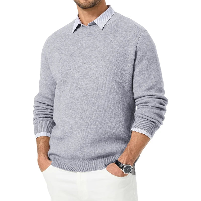Herren Rundhals Pullover Langarm Basic Strickpullover für Männer