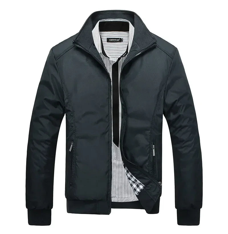Herren Freizeit Bomberjacke mit Stehkragen und Reißverschluss, Windbreaker Übergangsjacke