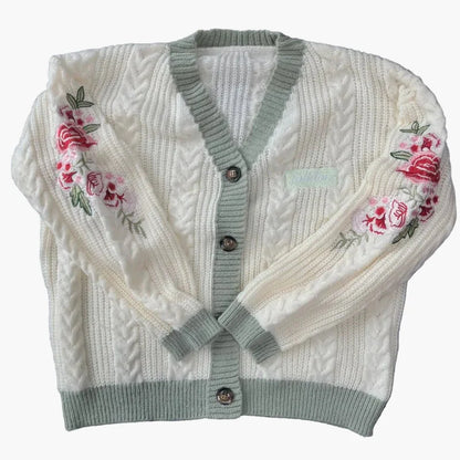 Damen Strickjacke im Vintage-Stil mit Blumenstickerei – Perfekt für Freizeit und Alltag