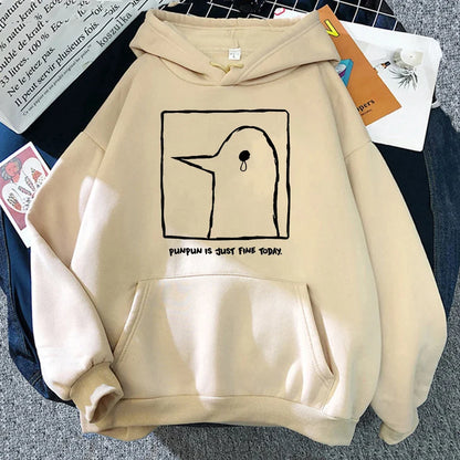 Hoodie mit Pinguin-Print, Beige
