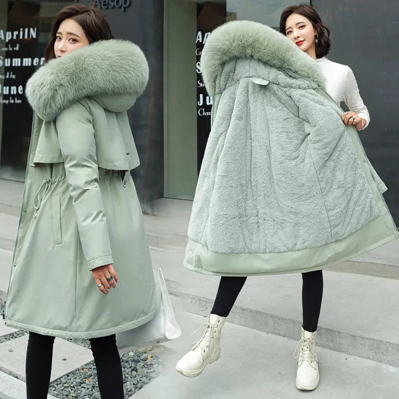 Damen Winter Parka mit Kapuze & Kunstfellkragen, warm gefüttert, wasserabweisend