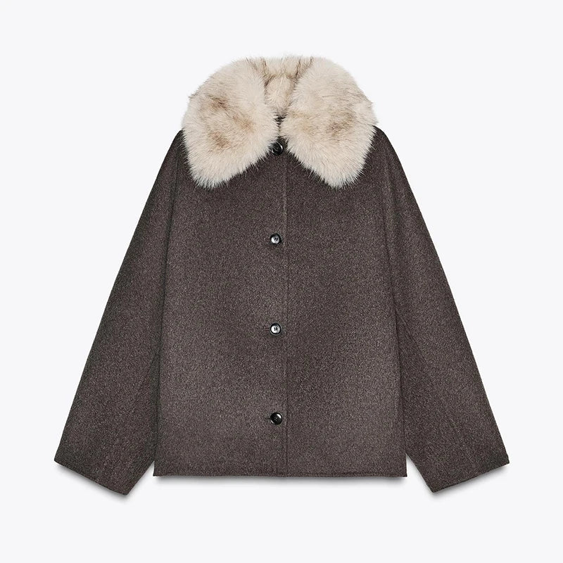 Damen Bomberjacke mit Kapuze und Fellimitatbesatz Kurz