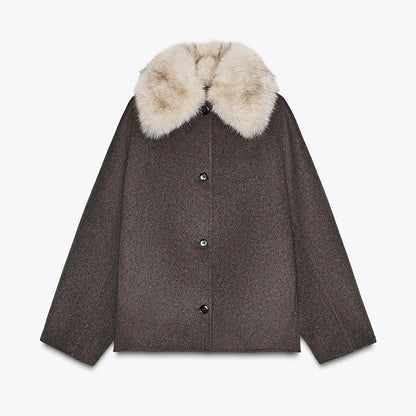 Damen Bomberjacke mit Kapuze und Fellimitatbesatz Kurz