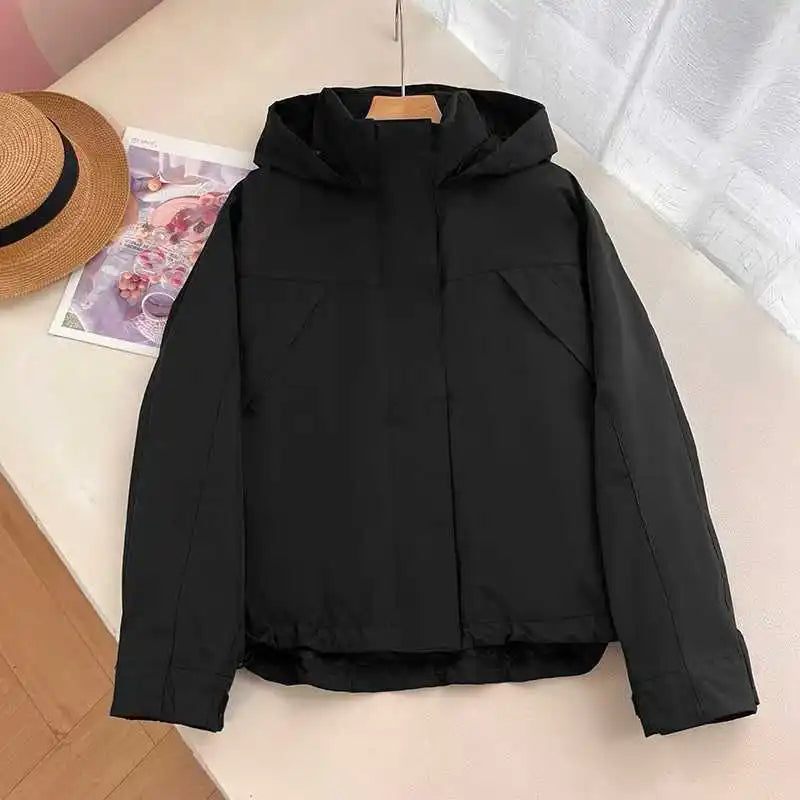 Damen Kurzjacke mit Kapuze Windbreaker Leichte Übergangsjacke
