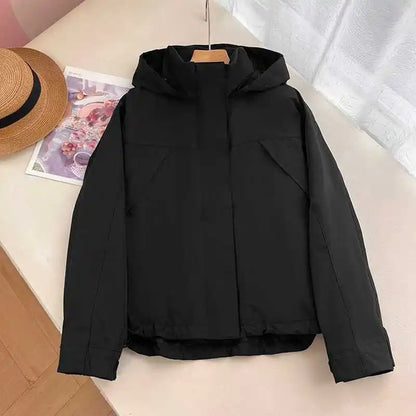 Damen Kurzjacke mit Kapuze Windbreaker Leichte Übergangsjacke