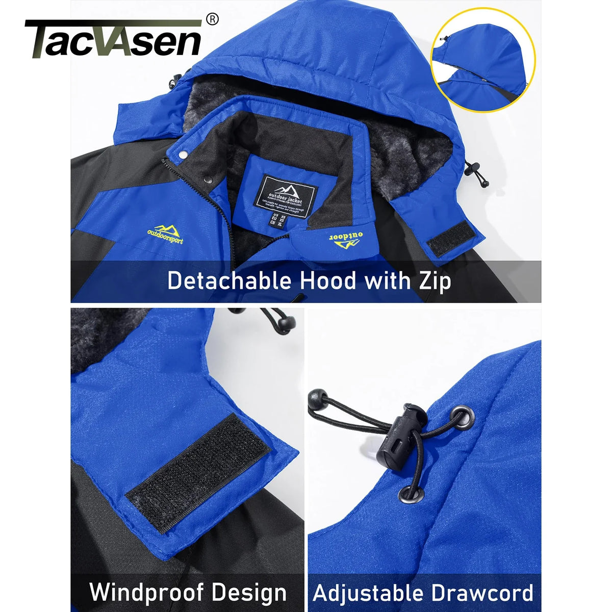 Herren Winterjacke mit Kapuze Gefütterte Outdoor-Jacke Wasserabweisend Warm