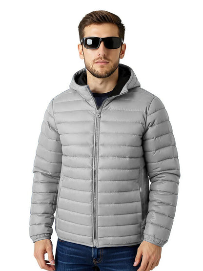 Gesteppte Daunenjacke mit Kapuze für Herren, Reißverschluss, Winterjacke