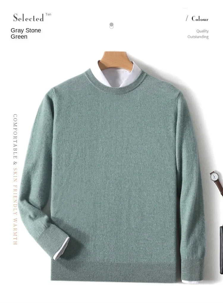 Herren Rundhals Pullover Langarm Feinstrick Basic