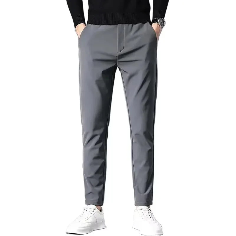 Herren Hose Grau Slim Fit Stretch Stoff elegant