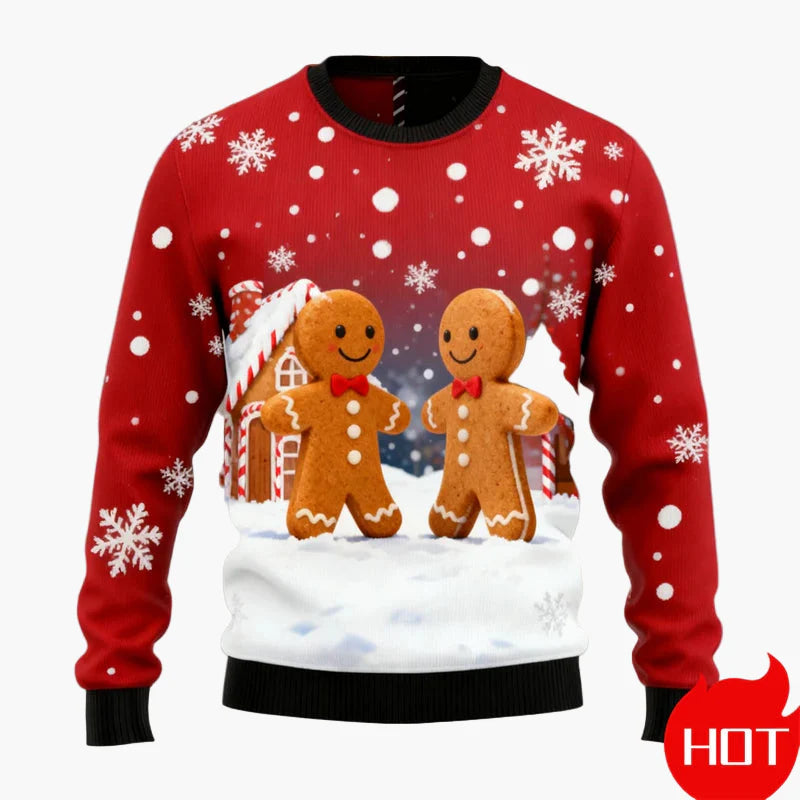 Herren Weihnachtspullover Ugly Christmas Sweater mit Lebkuchenmann, Rentier & Weihnachtsbaum – Perfekt für festliche Anlässe