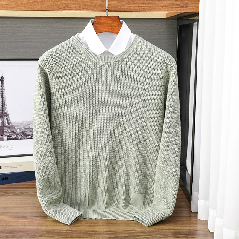 Herren Rundhals Pullover Strickoptik Gerippt Casual