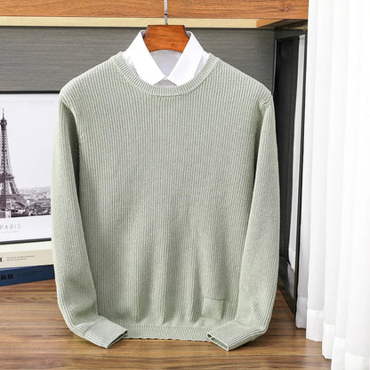 Herren Rundhals Pullover Strickoptik Gerippt Casual