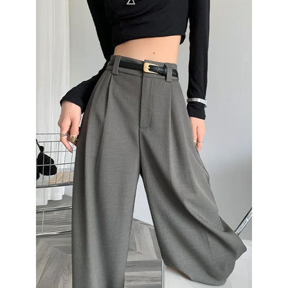 Damen Weite Hose Grau Hochtailliert Plissee