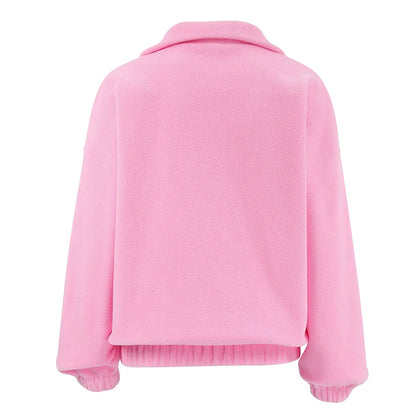 Damen Fleece Pullover Pink mit Reißverschluss Stehkragen