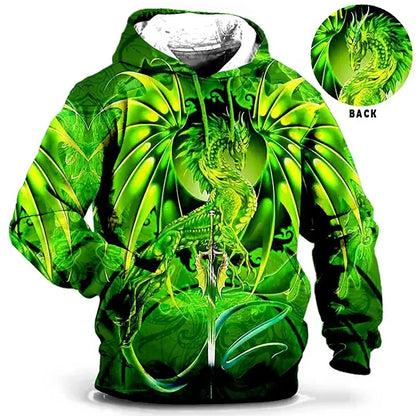 Unisex Kapuzenpullover mit Drachen-Motiv, grafischem Muster und Kordelzug
