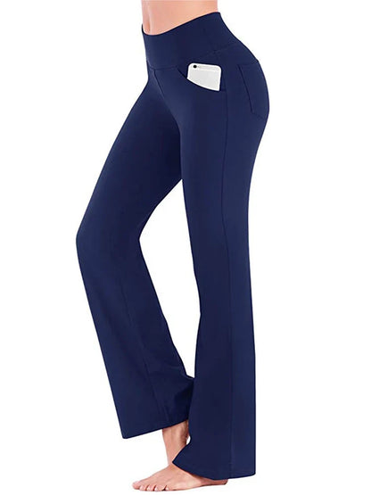Damen Bootcut Hose mit hohem Bund und Taschen für Sport & Freizeit