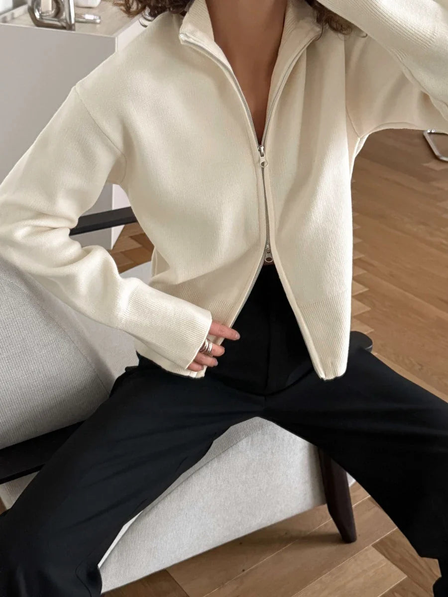 Damen Full-Zip Strickjacke Stehkragen