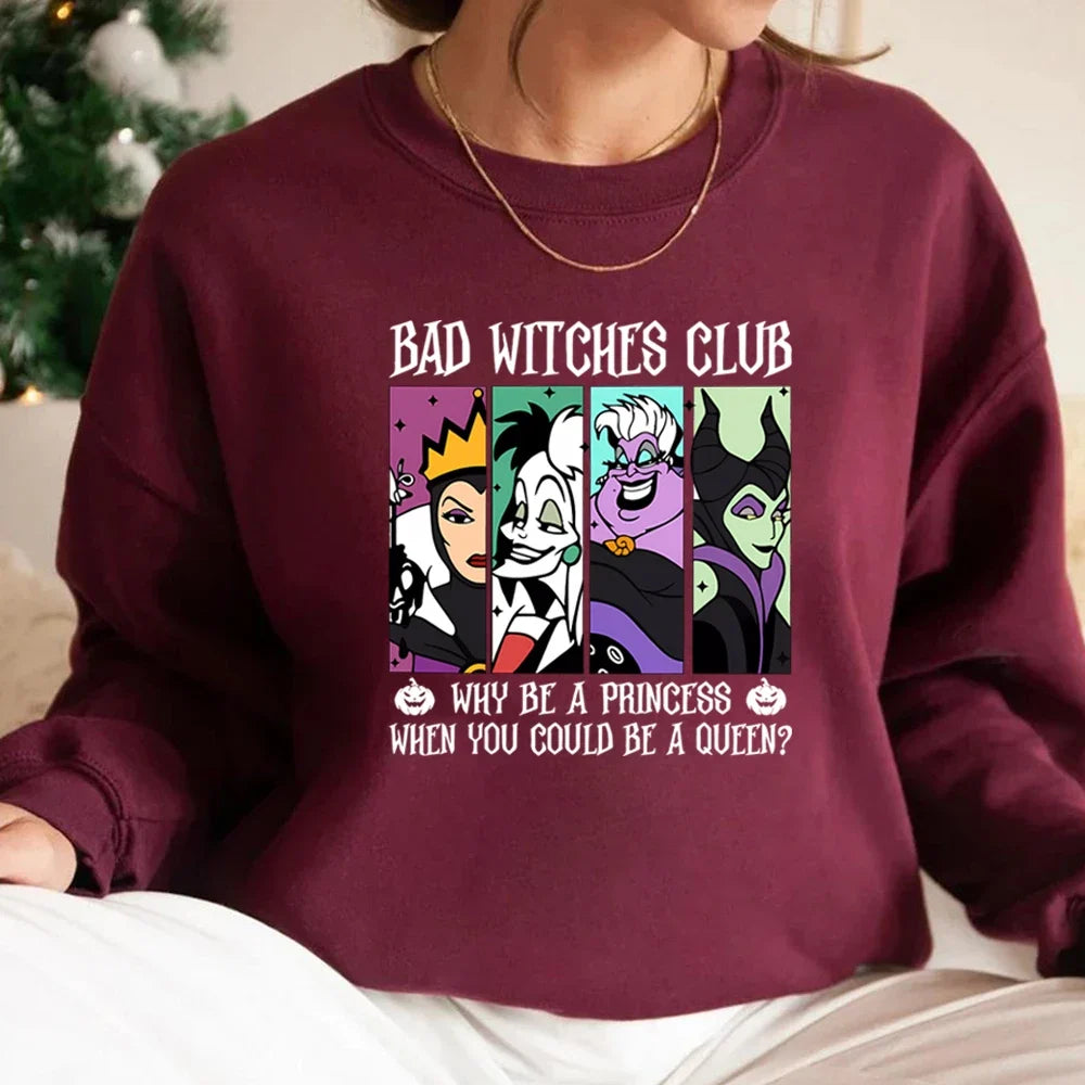 Damen Sweatshirt Rundhals "Bad Witches Club" Druck Langarm Baumwollmischung