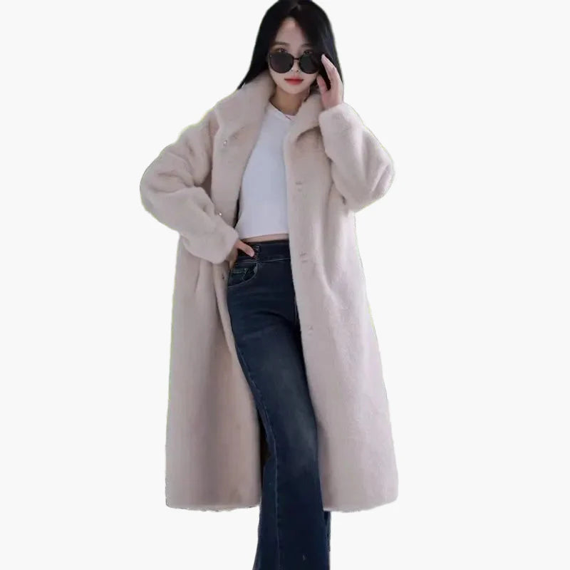 Damen Kuscheliger Langer Plüschmantel – Eleganter Wintermantel für Alltag & Freizeit
