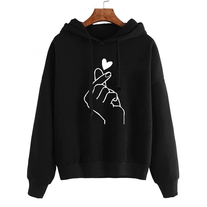 Hoodie Damen mit Kordelzug und Handgesten-Print – Verschiedene Farben