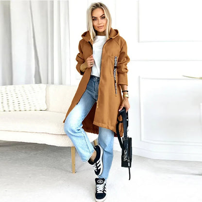 Damen Langer Kapuzenpullover mit Reißverschluss und Fronttasche, Langarm