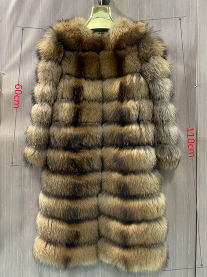 Pelzmantel mit Kapuze für Damen, Lang, Mehrfarbig