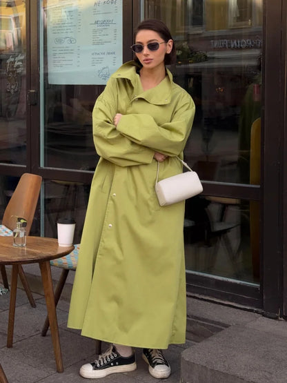 Damen Langer Mantel Übergroßer Trenchcoat mit Stehkragen und weiten Ärmeln