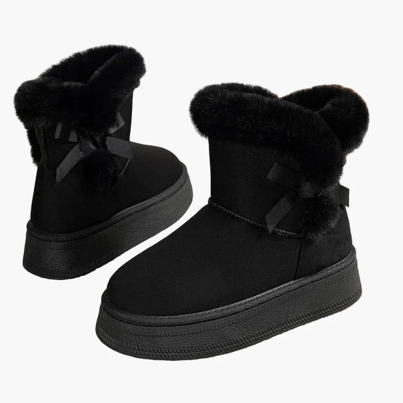 Damen Winter Stiefel mit Fellbesatz und Schleife – Warme, modische Winterboots für Alltag und Freizeit