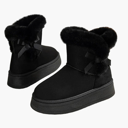 Damen Winter Stiefel mit Fellbesatz und Schleife – Warme, modische Winterboots für Alltag und Freizeit