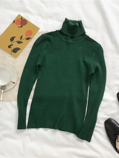 Damen Rollkragenpullover Gerippt Langarm Strickpullover