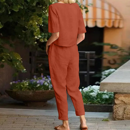 Damen Sommer Zweiteiler Set – Modisches Freizeit Outfit mit Lockerem Oberteil und Hose