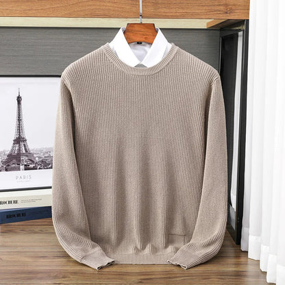 Herren Rundhals Pullover Strickoptik Gerippt Casual