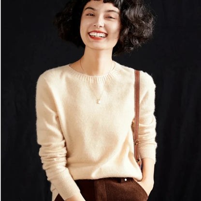 Damen Rundhals Pullover Langarm Basic Strickpullover