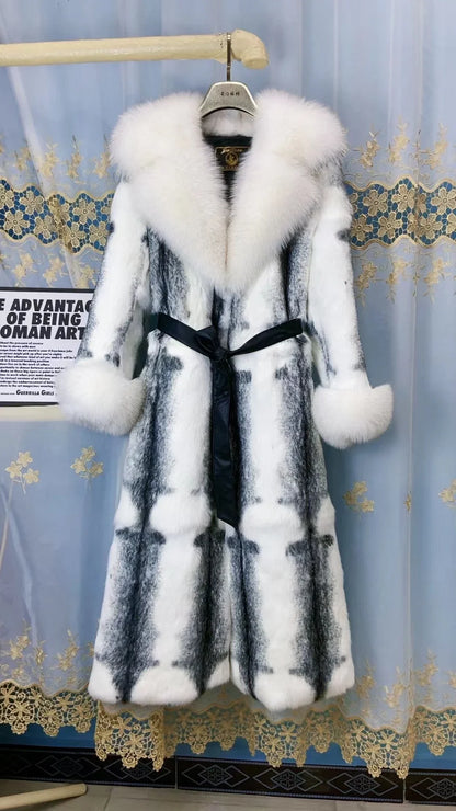 Damen Fell-Look Mantel Türkis mit breitem Kragen und Gürtel