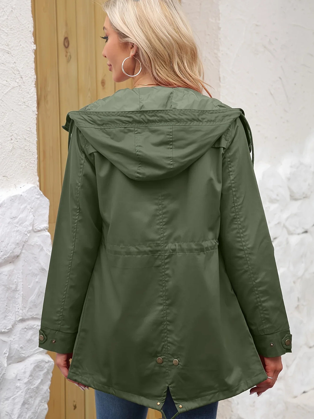 Damen Jacke mit Kapuze und Reißverschluss, Kordelzug