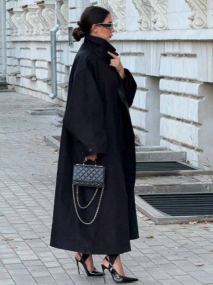 Damen Trenchcoat Lang Übergangsjacke Mantel mit Gürtel