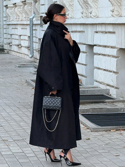 Damen Trenchcoat Lang Übergangsjacke Mantel mit Gürtel