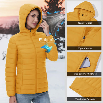 Steppjacke Damen mit Kapuze Leicht Übergangsjacke Casual Outdoor Jacke
