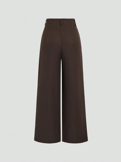 Damen Marlenehose mit weitem Bein, hoher Taille und Falten