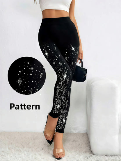 Schwarze Leggings mit Strass-Verzierung, hoher Bund