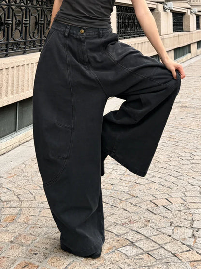 Weite Damen Hose Schwarz mit hohem Bund Ballon-Schnitt
