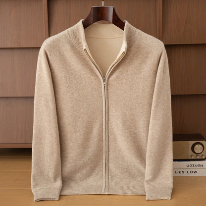 Unisex Strickjacke mit Stehkragen und Reißverschluss