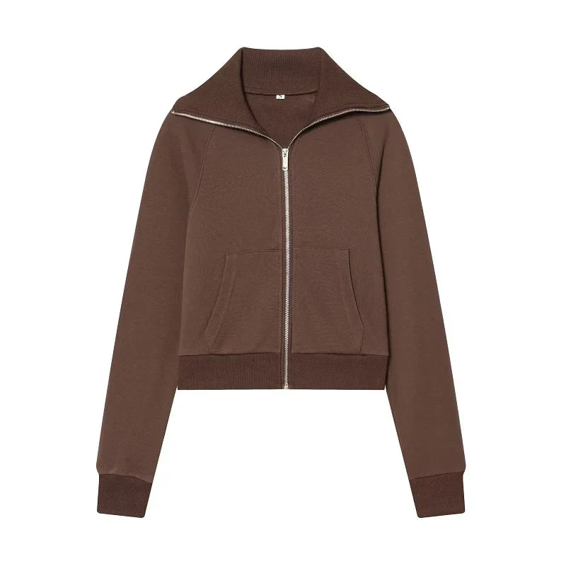Damen Sweatjacke Reißverschluss Stehkragen & Flare-Hose Set Sportlicher Look