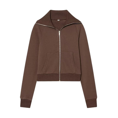 Damen Sweatjacke Reißverschluss Stehkragen & Flare-Hose Set Sportlicher Look