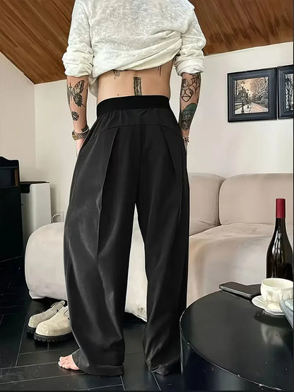 Herren Freizeithose Weites Bein, Elastischer Bund, Braun