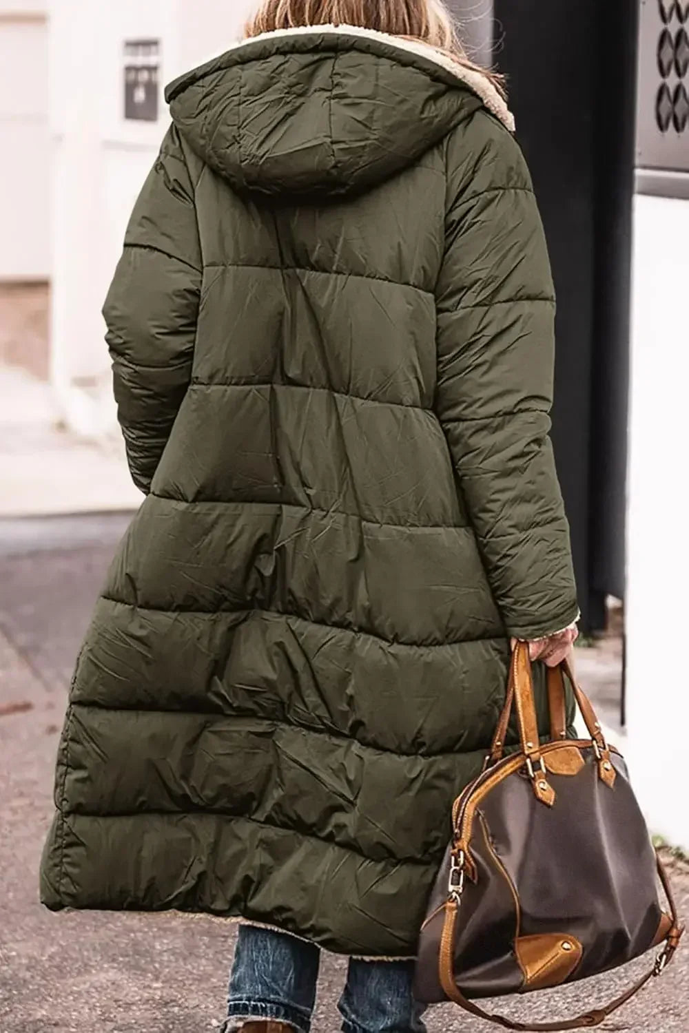 Damen Steppmantel Lang Winter Daunen-Optik mit Teddyfutter Kapuze