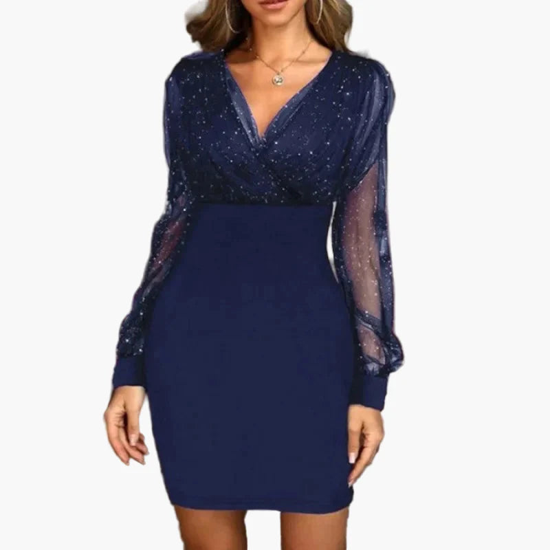 Damen Elegantes Partykleid mit Glitzer und Transparenten Ärmeln – Perfekt für Festliche Anlässe