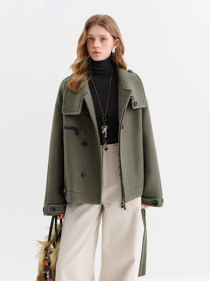 Damen Kurzmantel mit Knebelverschluss Hellblau Oversize-Passform